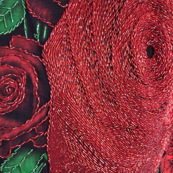 Mfi-Jean Black T-Shirt With Red Beaded Rose Embroidery - Size Medium - Picture 5 of 7